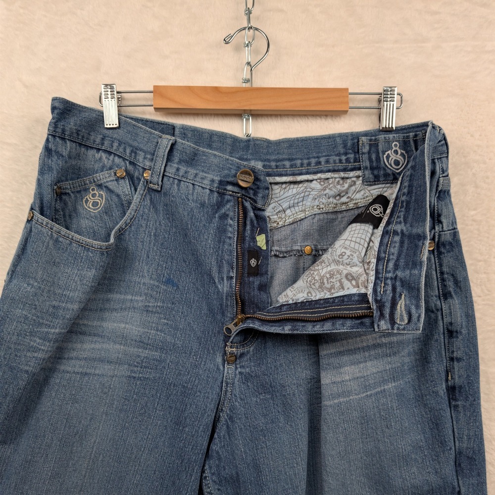 VTG Eight 732 Jeans Men's 38x26 Blue Baggy Embroidered Hip Hop Wide Leg Y2K